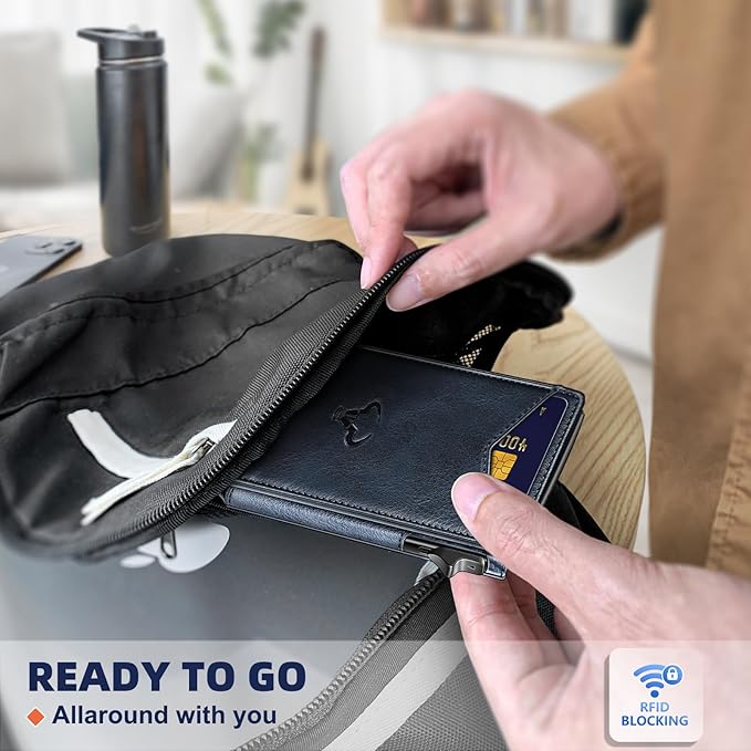 BULLIANT Men Wallet,Money Clip Wallet Slim For Gift Men 9Cards-Metal Credit Card Case in Magnetic Leather Flip-CubbioJoy