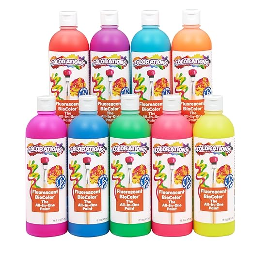 Colorations BioColor Paint, Fluorescent, 16 oz, Set of 9, Washable, Non-Toxic, Kids Paint, School Art Supplies-CubbioJoy