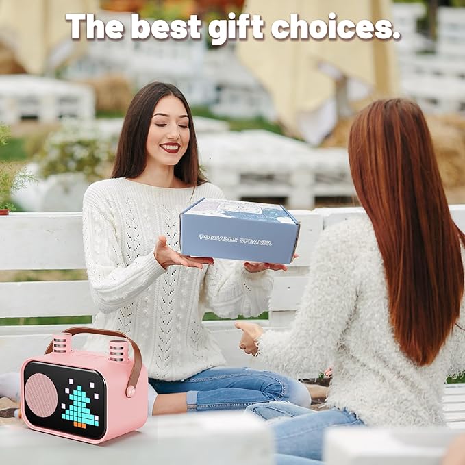 Karaoke Machine for Kids Adults, Portable Bluetooth Karaoke Speaker with 2 Wireless Microphones, Pixel Display Light, Birthday Gifts Toys for Girls & Boys Ages 3, 4, 5, 6, 7, 8, 9,10,11,12+ Years-CubbioJoy