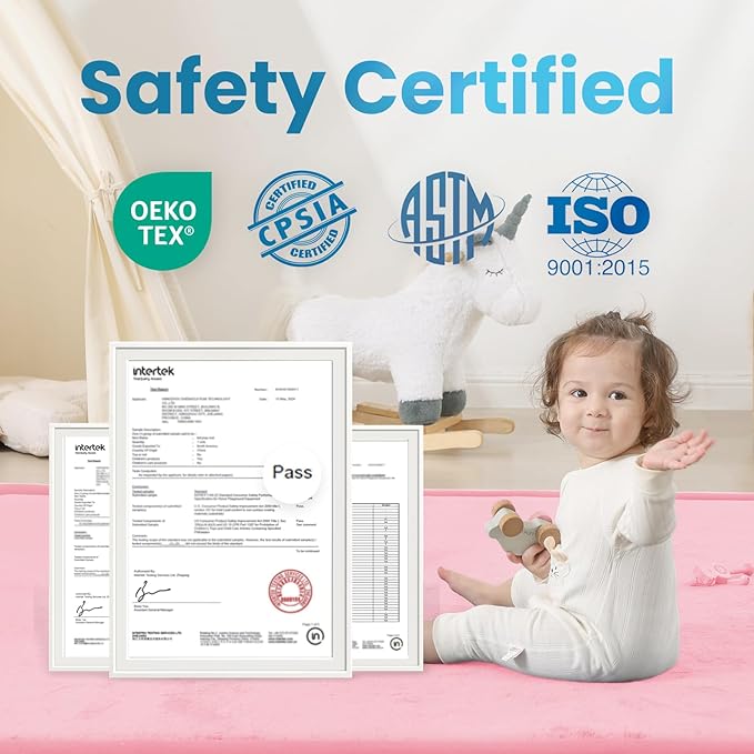 Baby Play Mat for Kids Room,Extra Thick Elasti-Foam Anti-Fall Cushion Mat for Babies,Toddlers,Infants,Water-Repellent&Non-Slip Bedroom Bedside Rugs(Pink)-CubbioJoy