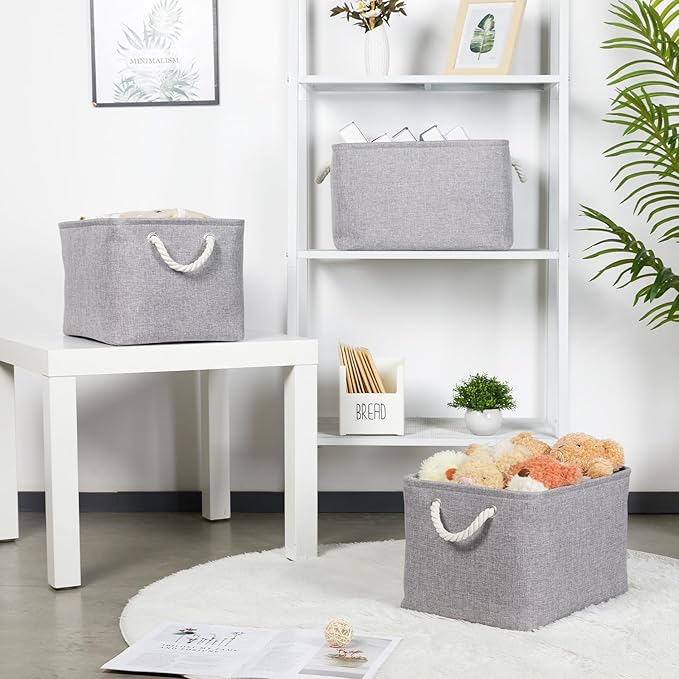 Bidtakay Storage Baskets Gray 3 Pack Shelf Baskets Collapsible Storage Bins for Clothes 15X11X9.5Inch Decorative Baskets with Handles Large Baskets for Organizing Closet Home Storage (Grey)-CubbioJoy