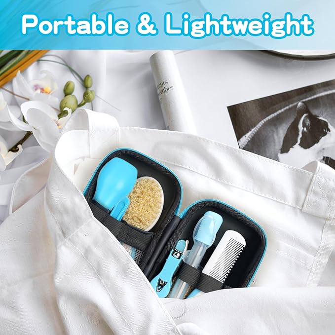 Baby Grooming Kit，Infant Safety Care Setwith Hair Brush Comb Nail Clipper Nasal Aspirator, Baby Essentials Kit for Newborn Girls Boys (14 PC-Blue Kit)-CubbioJoy