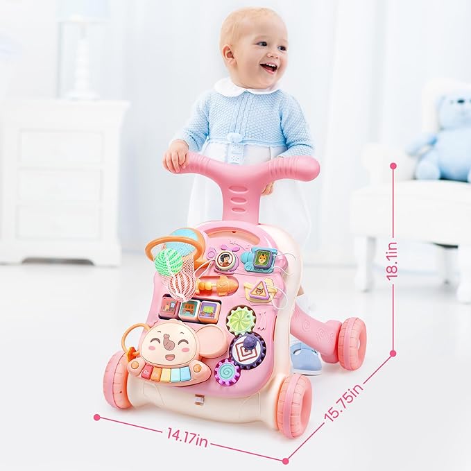 CUTE STONE 2-in-1 Baby Walker for Girls, Toddlers Learning Walker, Early Educational Push Walking Toys with Detachable Activity Center for Infants 12+ Months-CubbioJoy