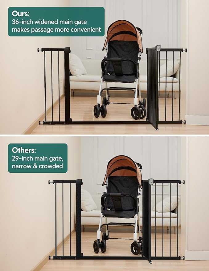 BABELIO 36-57" Extra Wide Baby/Dog Gate, Auto Close for The House, Stairs and Doorways, Pressure Mounted for Pet with Large Walk Thru Door, No Need Tools and Drilling, Black-CubbioJoy