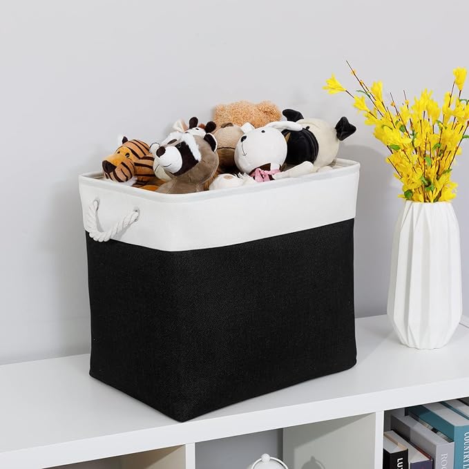 Bidtakay Baskets Extra Large Storage Bins for Clothes Set of 2 Black Baskets for Organizing Fabric Bins 17x12x15 In Tall Baskets with Handles Decorative Basket for Home Organiztion Dog Toy Baskets-CubbioJoy