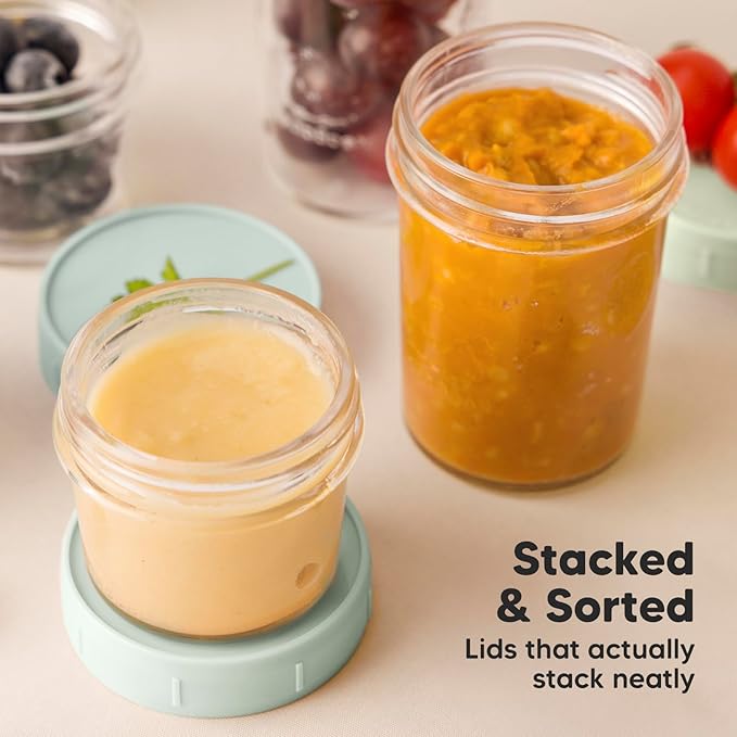 KeaBabies 4pk 8oz & 4pk 4oz Glass Baby Food Containers with Lids - Leak-Proof, Microwavable Small Glass Jars, Baby Purees & Toddler Snack Storage Containers, BPA-Free, Dishwasher & Freezer Safe(Sage)-CubbioJoy