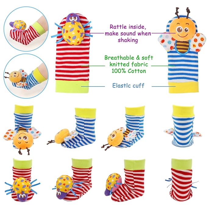 Bloobloomax Baby Rattles Toys for 0-12 Month, Infant Girl Boy Toys for Babies 3-6 Months, Newborn Hand & Foot Toys for 0 to 9 Months, Baby Shower Gifts Set with Wrist Rattle Socks-CubbioJoy