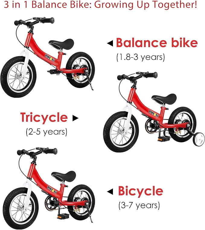 Balance Bike 2 in 1,The Dual Use of a Kids Balance Bike and Toddler Bike, for 2 3 4 5 6 7 Years Old -12 14 16 Inches with Training Theory, Brake, Pedal-CubbioJoy