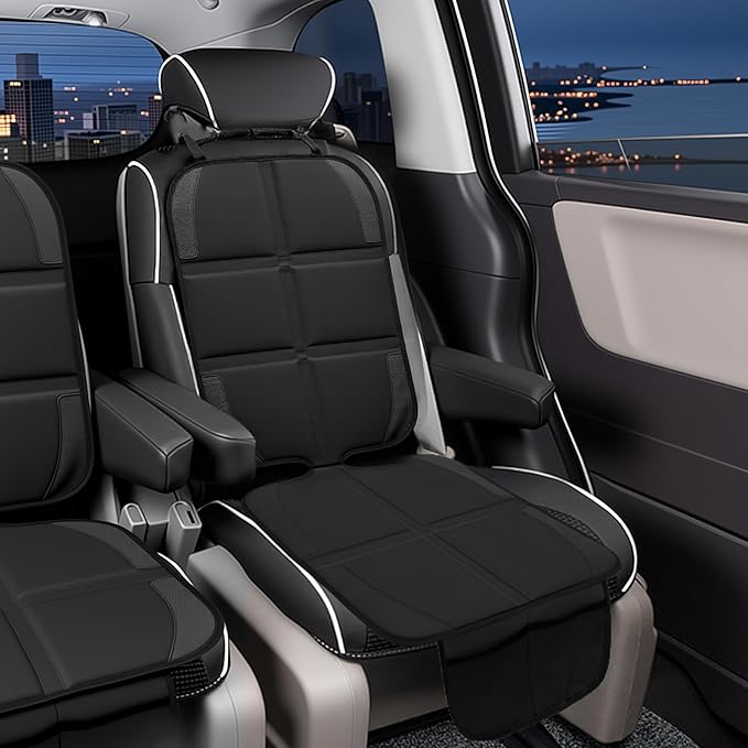 Car Seat Protector, 2 Pack Baby CarSeat Protector with Mesh Pockets & Non-Slip Backing 600D Durable Seat Cover Under Baby Child Car Seat, (Black, Standard)-CubbioJoy