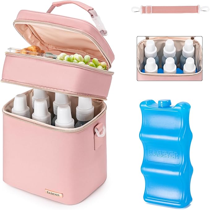 Breastmilk Cooler Bag with Ice Pack Fits 6 Baby Bottles Up to 9 Ounce-CubbioJoy