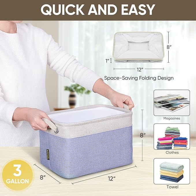 BALEINE 1 Pack Fabric Storage Bins for Shelves, Linen Storage Baskets for Organizing, Decorative Closet Bins for Clothes, Home (Lavender, 12"x8"x8")-CubbioJoy