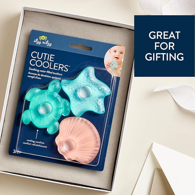 Itzy Ritzy Water-Filled Teethers - Cold Cutie Coolers Textured On Both Sides to Massage Sore Gums & Emerging Teeth - Can Be Chilled in Refrigerator, Set of 3 Seaside Water Teethers-CubbioJoy