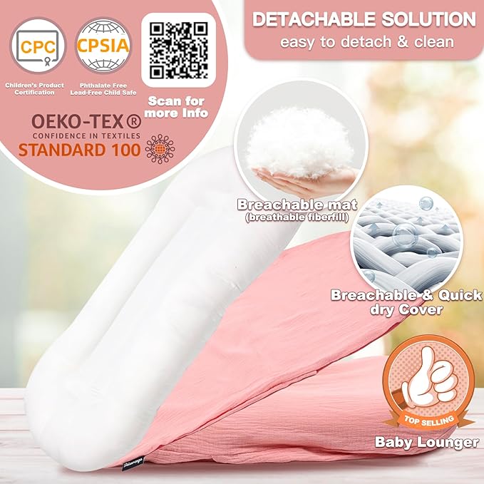 Baby Lounger - Snuggle Cozy Me Infant Lounger for Newborns | Breathable & Soft, Portable Awake-Time Pad, Essential Baby Gift- Petal (Lounger Cover Included)-CubbioJoy