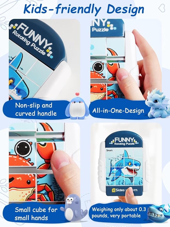 16-Piece Rotating Puzzles for Kids 4-6, Toddlers Puzzles 2-4, Road Trip, Airplane Activities Game, Travel Toys - Brain Teaser, Fine Motor Skills - Birthday Gifts Boys & Girls - Marine Life-CubbioJoy