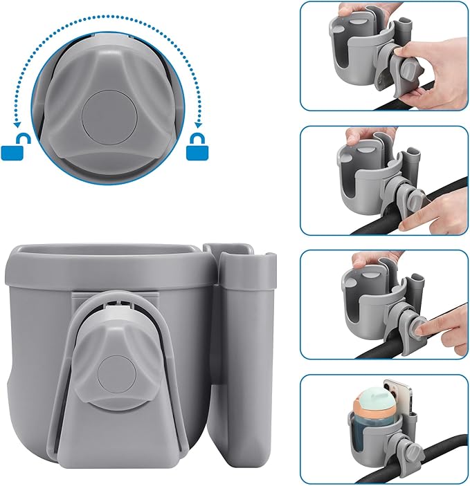 Accmor Stroller Cup Holder with Phone Holder, Bike Cup Holder, Universal Cup Holder for Uppababy Nuna Doona Strollers, 2-in-1 Cup Phone Holder for Stroller, Bike, Wheelchair, Walker, Scooter-CubbioJoy