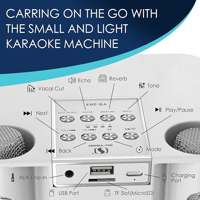 Karaoke Machine for Adults and Kids, Portable Bluetooth Karaoke Speaker with 2 Wireless Microphones for TV, Singing Karaoke for Home Party, Great Gifts for Boys and Girls-CubbioJoy