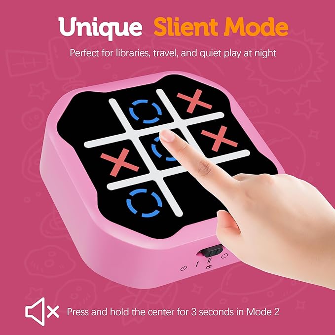 3 in 1 Electronic Tic Tac Toe Game, Handheld Digital Tic Tac Toe Bolt Game with Silent Mode, Portable Learing Toys Gift for Kids & Adults, Pink-CubbioJoy