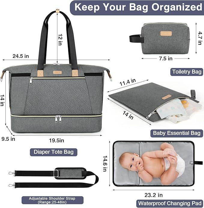 ITIEZY Diaper Bag Tote for Baby - Large Mommy Bag with Portable Changing Pad Pacifier Case, Hospital Bags Travel Baby Bag-CubbioJoy