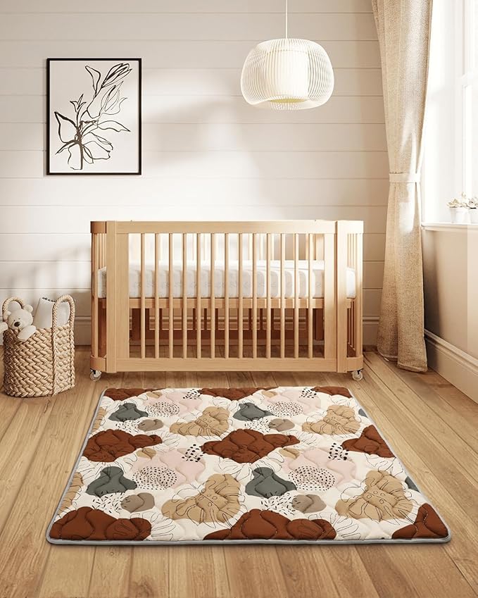 Blissful Diary Portable Baby Play Mats for Floor, Thicker Cushioned Foldable Baby Crawling Mat for Indoor Outdoor, Non-Slip & Washable Kids Playmat for Tummy Time Activity, Boho 43" X 43"-CubbioJoy