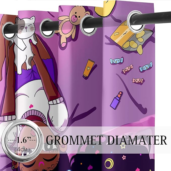 Cartoon Printed Curtains for Bedroom, 82 x 84 inches, Blackout, Grommet Top, 2 Piece Set, Girls Room Curtains, Thermal Insulated-CubbioJoy