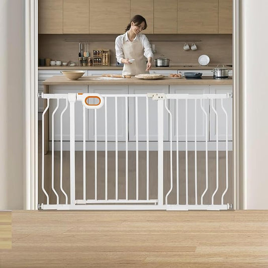 Baby Gate for Stairs 29-52 Inch Wide, Safety Gate for Baby Adjustable Pet Gate with Door Pressure Mounted Gates for Kids Toddler Dogs Extension Kit Indoor Stairway Doorway White (30.5'' Tall)-CubbioJoy