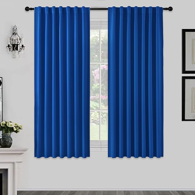 Joydeco 72 Inch Blackout Curtains for Bedroom, Thermal Insulated Black Out Curtains 2 Panels Set, Room Darkening Drapes for Living Room Window Rod Pocket Back Tab (W52 x L72 Inch, Royal Blue)-CubbioJoy