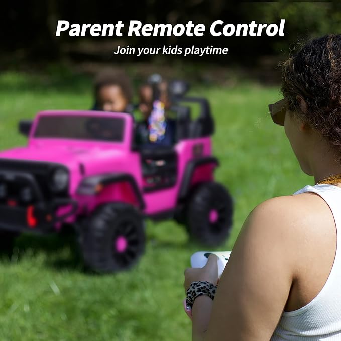 2 Seater Ride on Toy Car for Kids, 24V 4x4 Ride-on Truck Kids Electric Car w/Remote Control, 4x200W Motors - Hot Pink-CubbioJoy