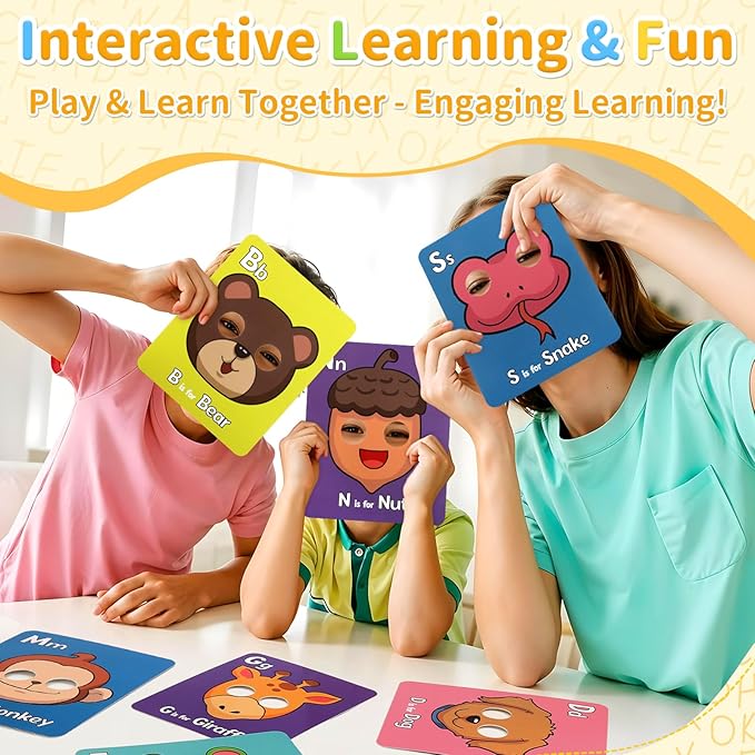 26 PCS Alphabet Mask Cards, Colorful Alphabet ABC Flash Cards with Animal Mask, Giant Letter ABC Animal Faces Flash Learning Flashcards-CubbioJoy