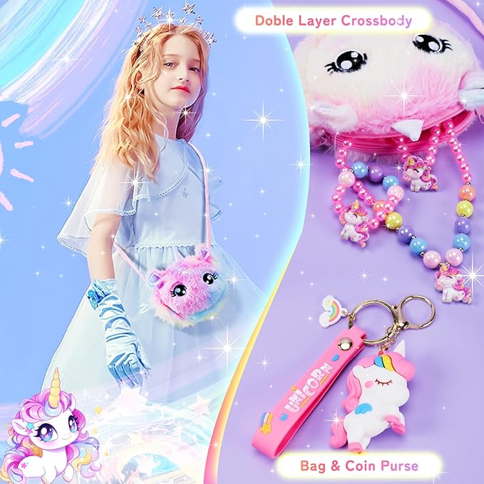 13PCS Unicorns Gifts for Girls Kids Toys 3 4 5 6 7 8 9 10 Years Old with Stationery Plush Diary with Lock/Glowing Blanket/Eye Mask/Crossbody Bag Teen Girl Birthday Christmas Unicorn Toy-CubbioJoy