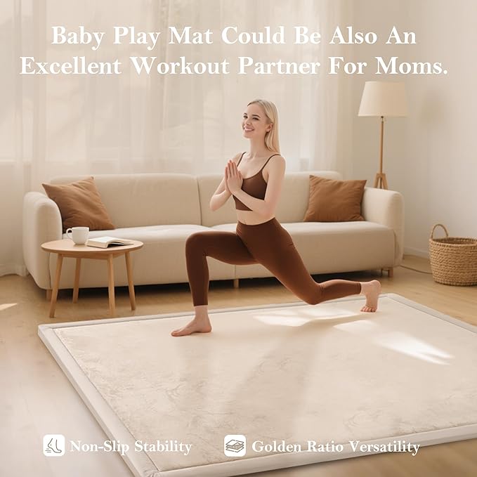 Baby Play Mat for Floor, 50 X 50x 1.3" Memory Foam Playpen Mat,Ultra Soft Tummy Time Mat with Non-Slip Backing, Baby Crawling Mat Child Nursery Rug for Infant, Toddlers, Kids (Beige)-CubbioJoy