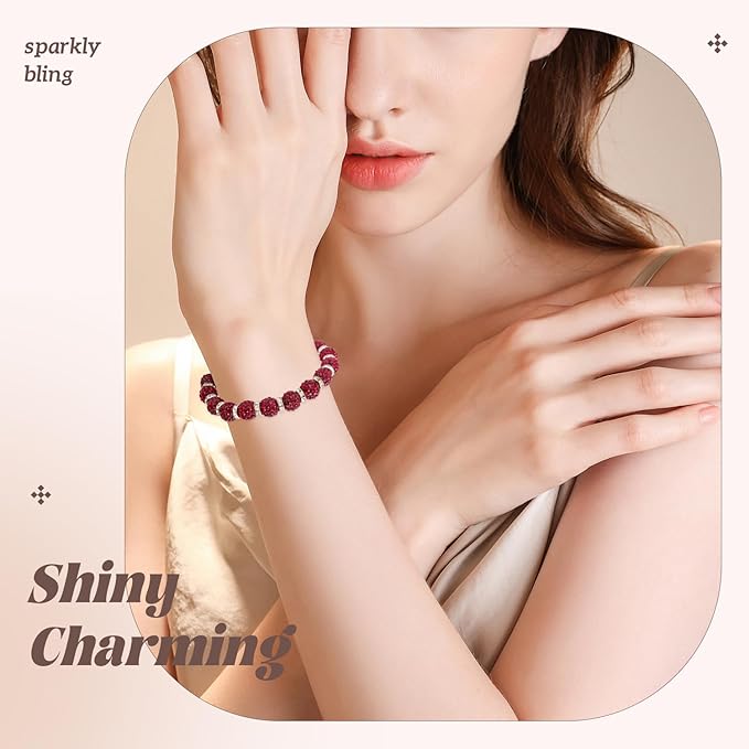 200pcs 10mm Rhinestone Beads for Jewelry Making, Dark Red Shiny Round Disco Ball Beads Bulk, Sparkle Crystal Clay Christmas for Bracelet Baseball Necklace Earring Crafting and DIY-CubbioJoy