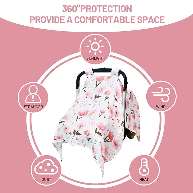 80S Muslin Car Seat Cover for Babies - Soft & Breathable Infant Carrier Canopy, Lightweight Sunshade for Summer, Universal Fit for Baby Boys & Girls-CubbioJoy