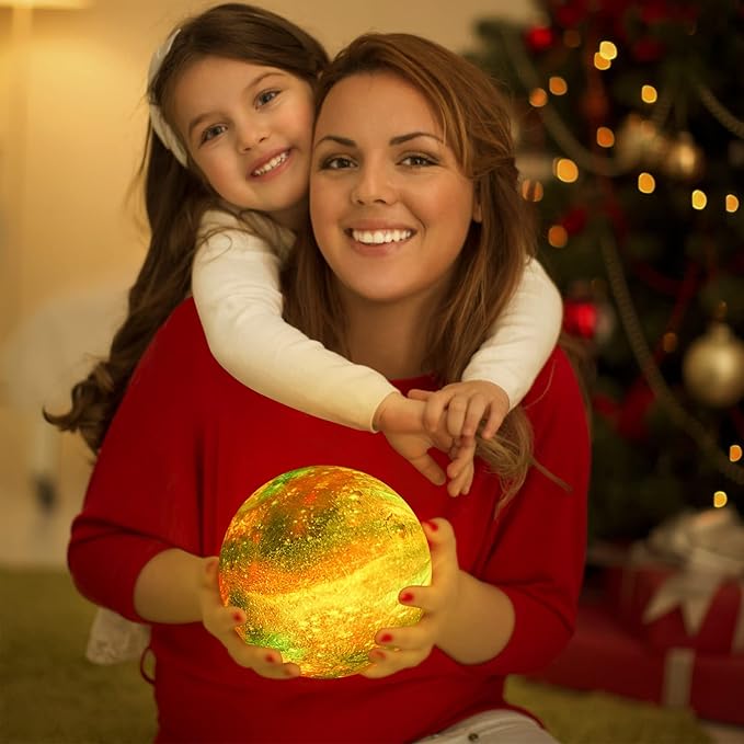 BRIGHTWORLD 7.1inch Galaxy Lamp 16 Colors Moon Lamp 3D Printing, Remote & Touch Control USB Rechargeable, Birthday Gifts for Women Room Decor Aesthetic（Black Hand Base）-CubbioJoy