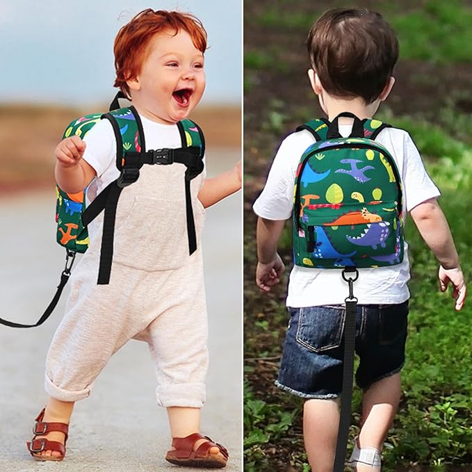 Accmor Toddler Backpack Leash, Cute Baby Backpacks with Anti Lost Wrist Link, Mini Kids Backpack Harness Leash for Outdoor Travel, Adorable Dinosaur Backpack Tether Walking Harness for Boys 1-3-CubbioJoy