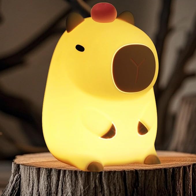 Capybara Night Light,Cute Tangerine LED Squishy Novelty Animal Night Lamp,Dimmable Soft Silicone Nursery Nightlight for Kids, Rechargeable Bedroom Touch Lamp, Dorm Decor, Baby Boys Girls Gift-CubbioJoy