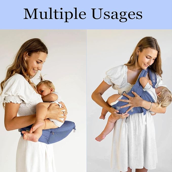 Baby Carrier, 3-in-1 Baby Carrier Newborn to Toddler with Hip Seat (Ergonomic M Position) for 0-36 Month/7-45lbs, Adjustable Size for Enhanced Lumbar Support, Perfect for On-The-go, Blue-CubbioJoy