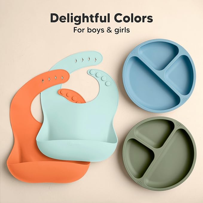 KeaBabies 2-Pack Silicone Baby Bibs for Eating - Sturdy Food-Grade Silicone Bibs for Babies Girl, Boy, Large Food Catcher, Clean & Put On Easily, Waterproof Toddler Feeding Essentials (Amaze)-CubbioJoy