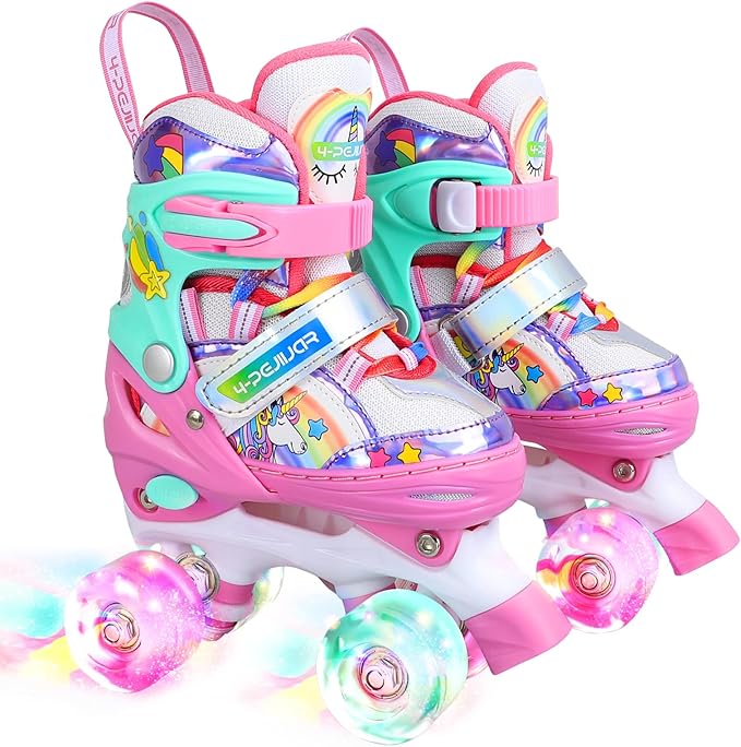 4-Pejiijar Rainbow Unicorn Kids Roller Skates for Girls Toddler Ages 2-4 5-8 8-12,Adjustable Roller Shoes with Luminous Wheels for Birthday Xmas Gifts-CubbioJoy