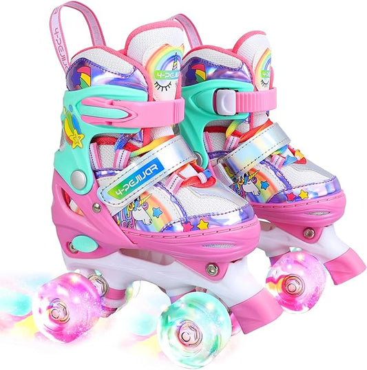 4-Pejiijar Rainbow Unicorn Kids Roller Skates for Girls Toddler Ages 2-4 5-8 8-12,Adjustable Roller Shoes with Luminous Wheels for Birthday Xmas Gifts-CubbioJoy