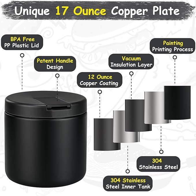 19oz Insulated Vacuum Food Jar with Buckle Lid Wide Mouth Soup Thermo for Hot Food Kids Leakproof Stainless Steel Lunch Container- Black-1Pack-CubbioJoy