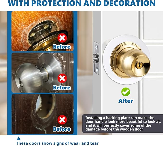 2 Pcs Upgraded Door Knob Plates with Double-Sided Tape –Thick Stainless Steel Scar Plates for Deadbolts & Knobs, Durable Door Lock Hole Covers for Fixing Loose Knobs and Damaged Areas(White)-CubbioJoy