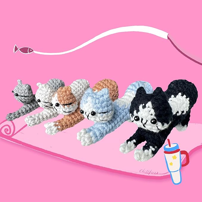 ChillFuzz Animal Crochet Kit Beginner Crochet Kit for Adults and Kids with Yarn Hook and Instructions Fun DIY Craft Gift Yoga Cat-CubbioJoy