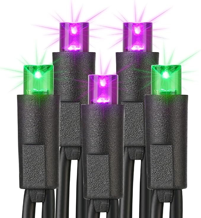 Brizled Purple & Green Halloween Lights, 33ft 100 LED Halloween String Lights 5mm Wide Angle String Lights, 120V UL Certified Connectable Halloween Lights Outdoor for Party Halloween Decor, Black Wire-CubbioJoy