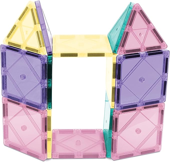 CreateOn Crayola Magnetic Tiles, Building Set for Kids, Magnetic Building Toys for Kids, STEM Travel, Gift for Boys and Girls Ages 3+, 14-Piece Set (Pastel)-CubbioJoy