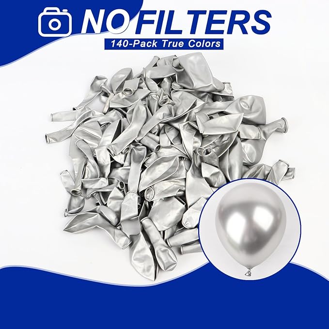 140pcs Metallic Silver Round Balloons Different Sizes 18 12 10 5 Inch Latex Balloons for Arch Decoration Party Balloon Kit for Graduation Birthday Party Wedding Balloon Baby Shower Decoration-CubbioJoy