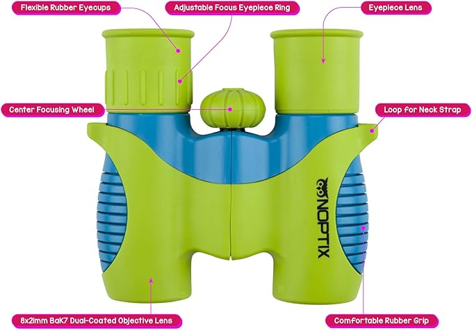 Binoculars for Kids, Girls or Boys Real Kids Binoculars in Vibrant Green Blue - Includes Sticker Book with 40 Bird Species - Small Toys for Toddlers-CubbioJoy