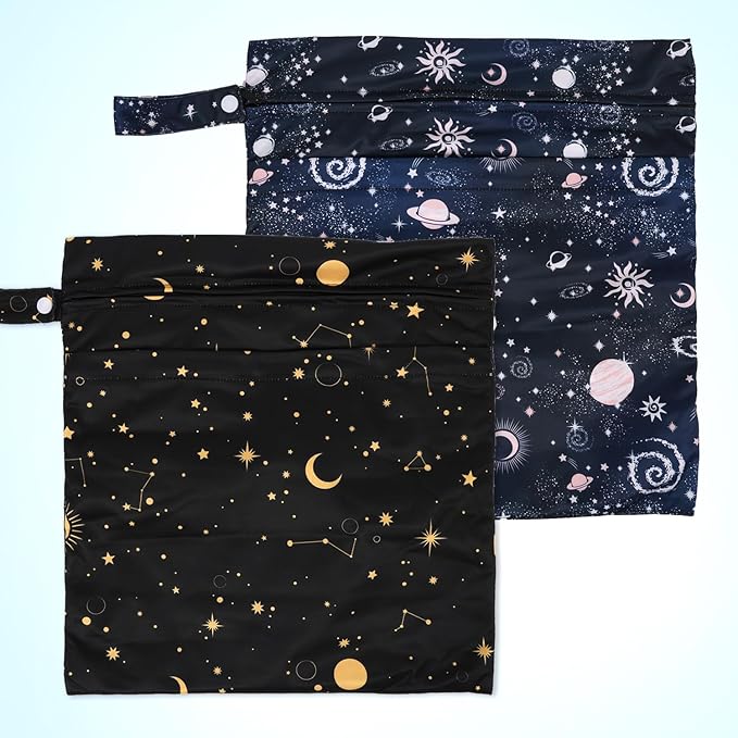 2pcs Cloth Diaper Wet Dry Bags, Waterproof Reusable Wet Bag with 2 Zipper Pockets & Handle, Washable Laundry Bags for Baby Adult Clothes Travel Beach Pool Daycare Yoga Gym Exercise Swimsuits,-CubbioJoy
