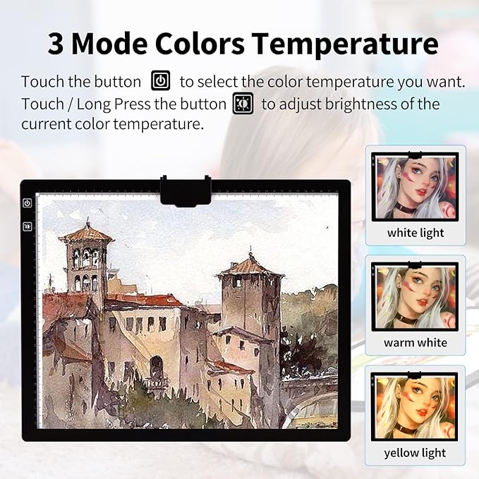 A3 Light Pad, Elice Tracing Light Box 3 Colors Mode Stepless Dimmable and 6 Levels of Brightness Light Copy Pad, Wireless Rechargeable Led Light Board for Weeding Vinyl Diamond Painting Sketching-CubbioJoy