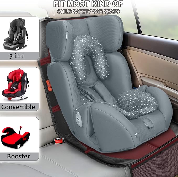 Car Seat Protector,2 Pack Automotive Seat Protectors Baby Carseat Pad Waterproof Durable 600D Fabric for Child Baby Car Seat Mat Vehicle Pet Cover 2 Storage Pockets (Wine Red)-CubbioJoy