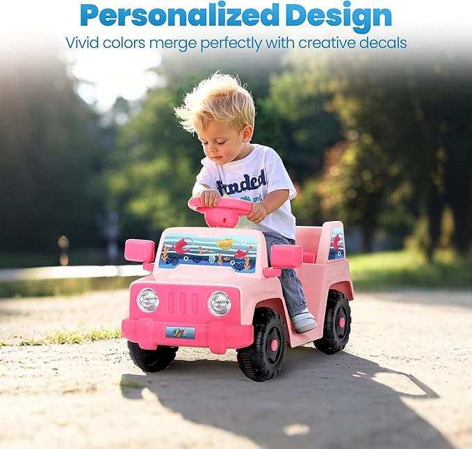 6V Toddler Ride On Car Interactive Electric Car with Horn LED Front Light Rear Storage Ocean Theme Perfect for Boys & Girls 18+ Months Safe Fun and Exciting for Little Explorers(Pink Ocean)-CubbioJoy